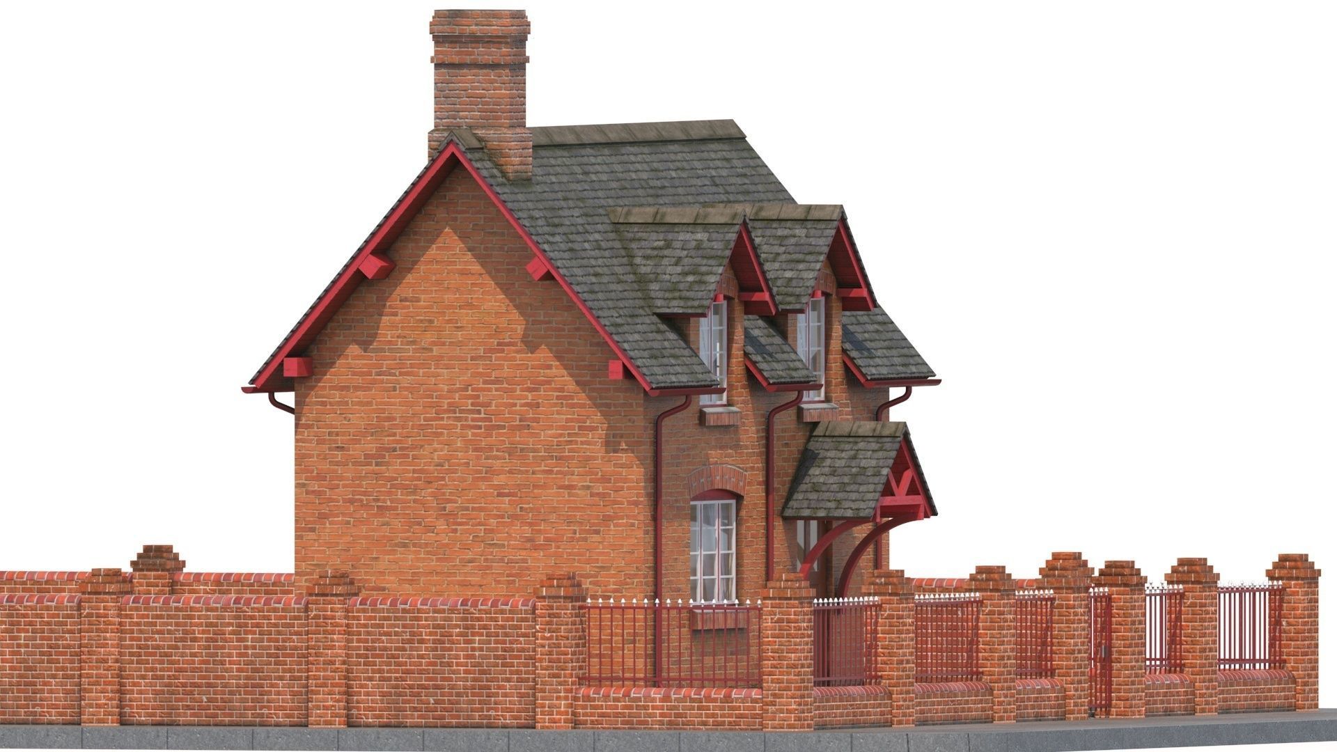 Small brick house Low-poly 3D model_4
