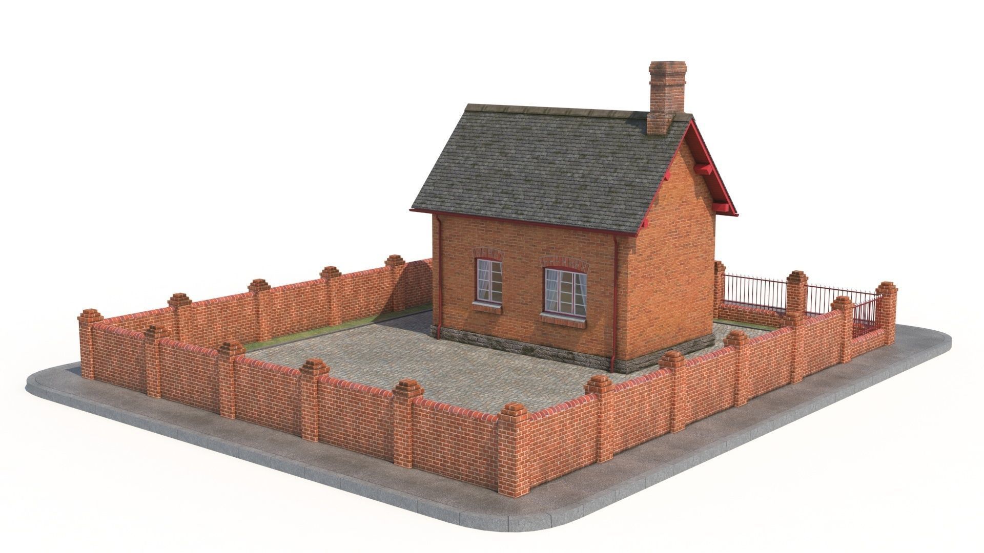 Small brick house Low-poly 3D model_10