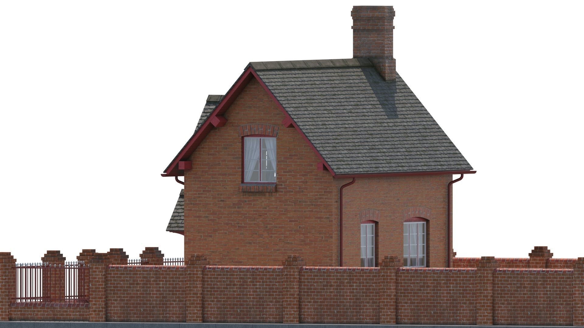 Small brick house Low-poly 3D model_6