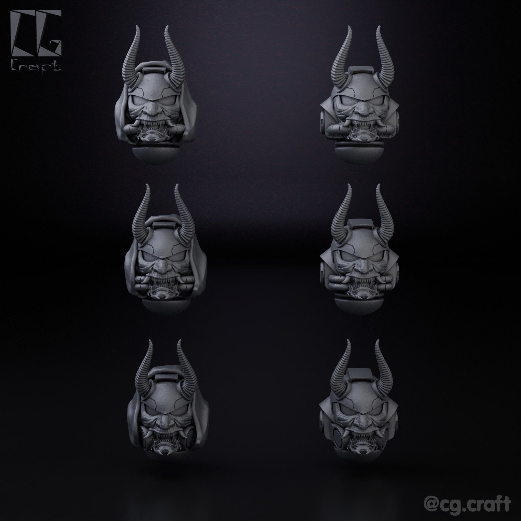 Samurai Space Marine heads helmets 3D print model_3