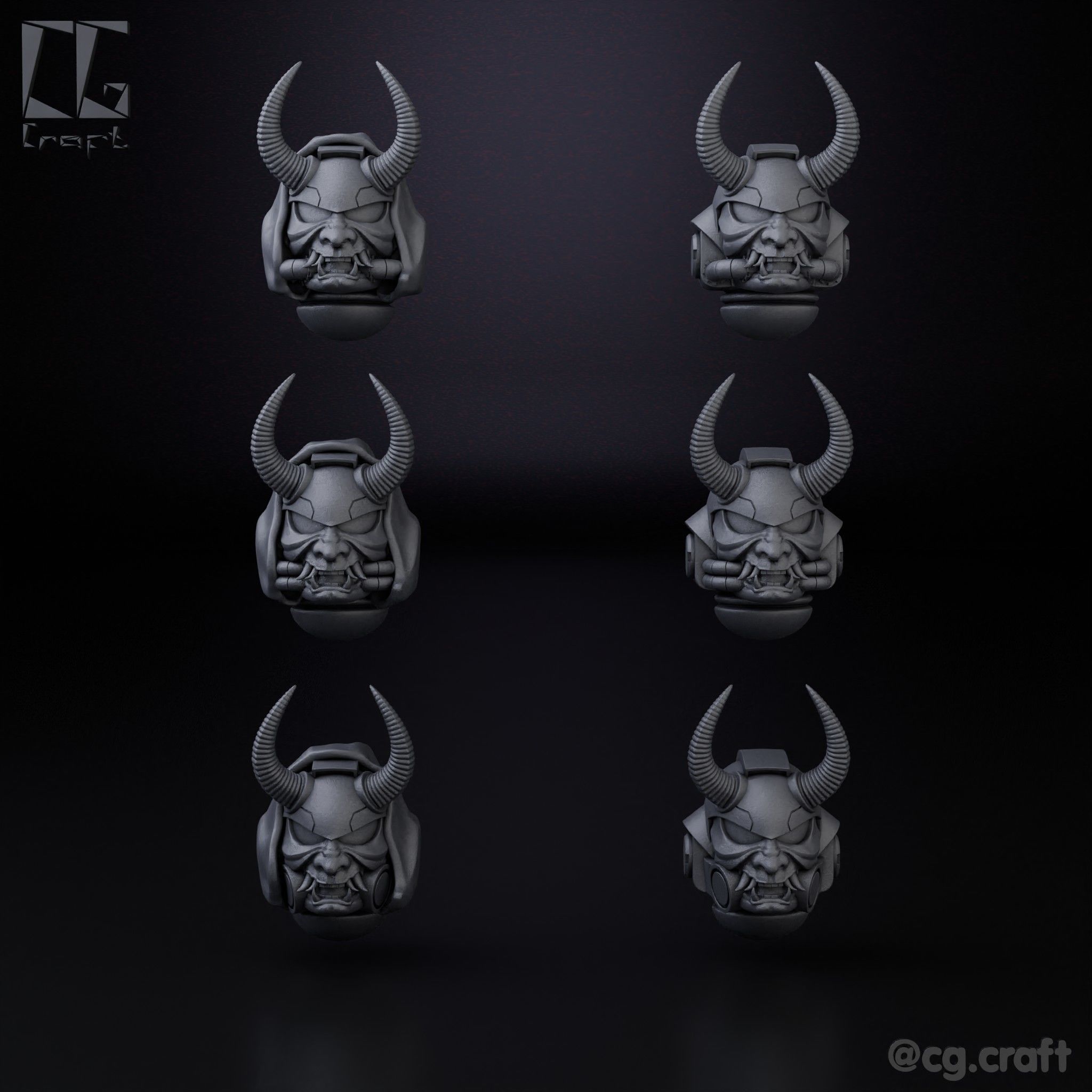 Samurai Space Marine heads helmets 3D print model_1
