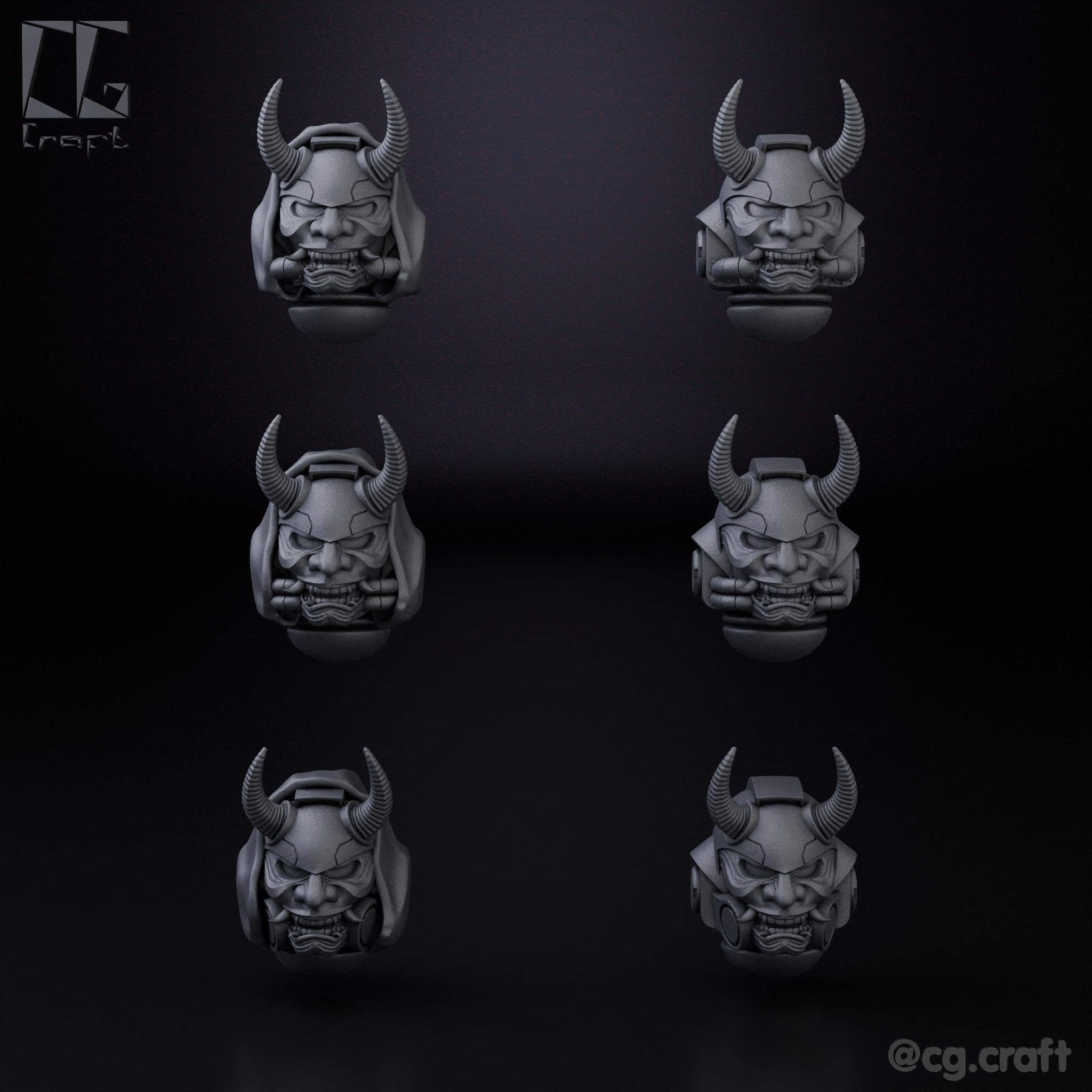 Samurai Space Marine heads helmets 3D print model_2