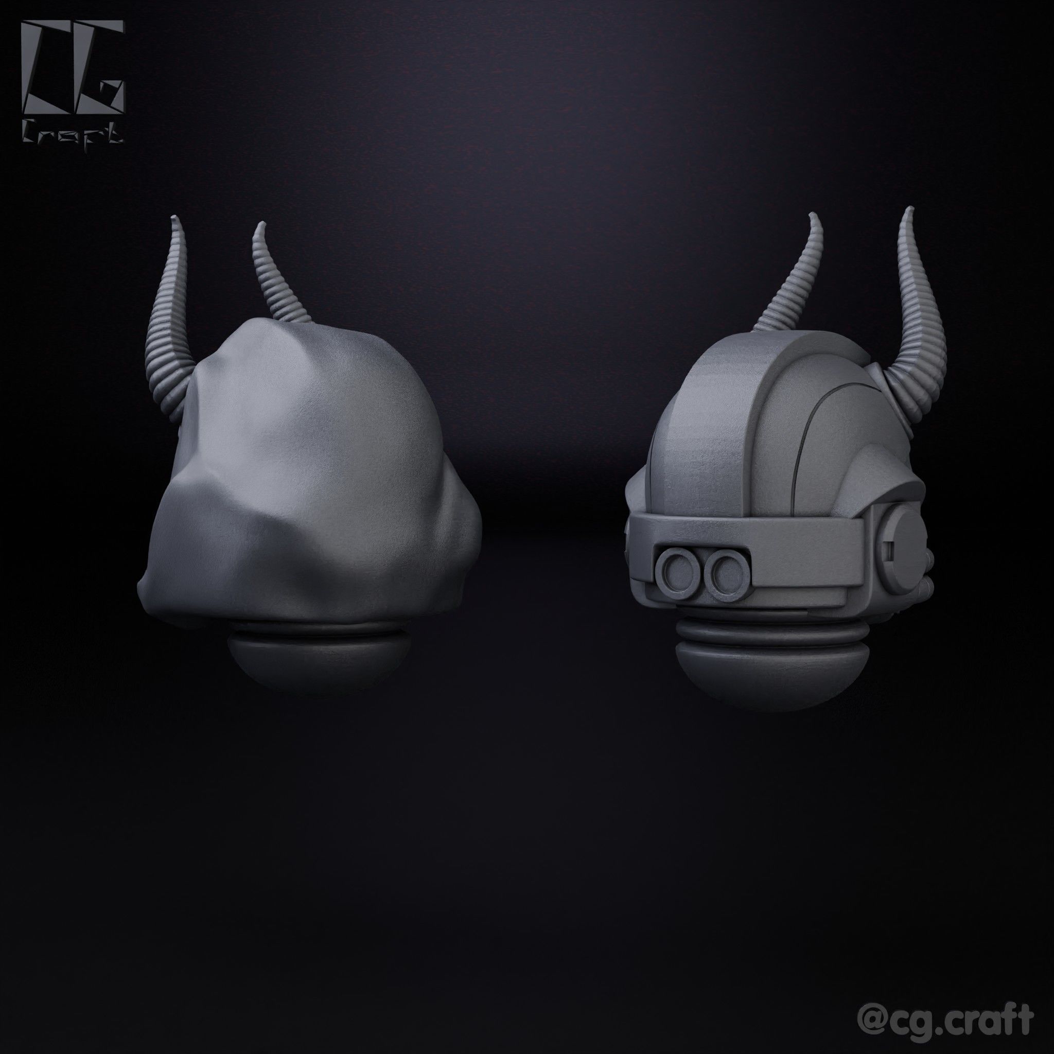 Samurai Space Marine heads helmets 3D print model_4
