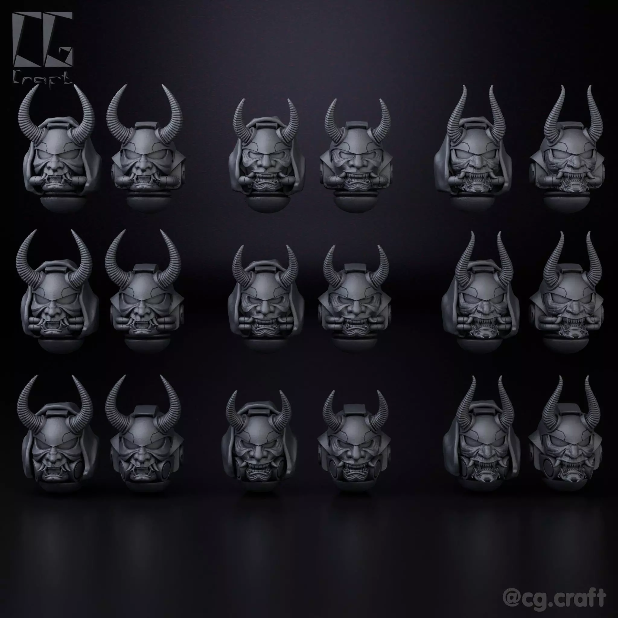 Samurai Space Marine heads helmets 3D print model_0