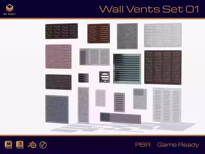 Wall Vents Set 01 Low-poly 3D model