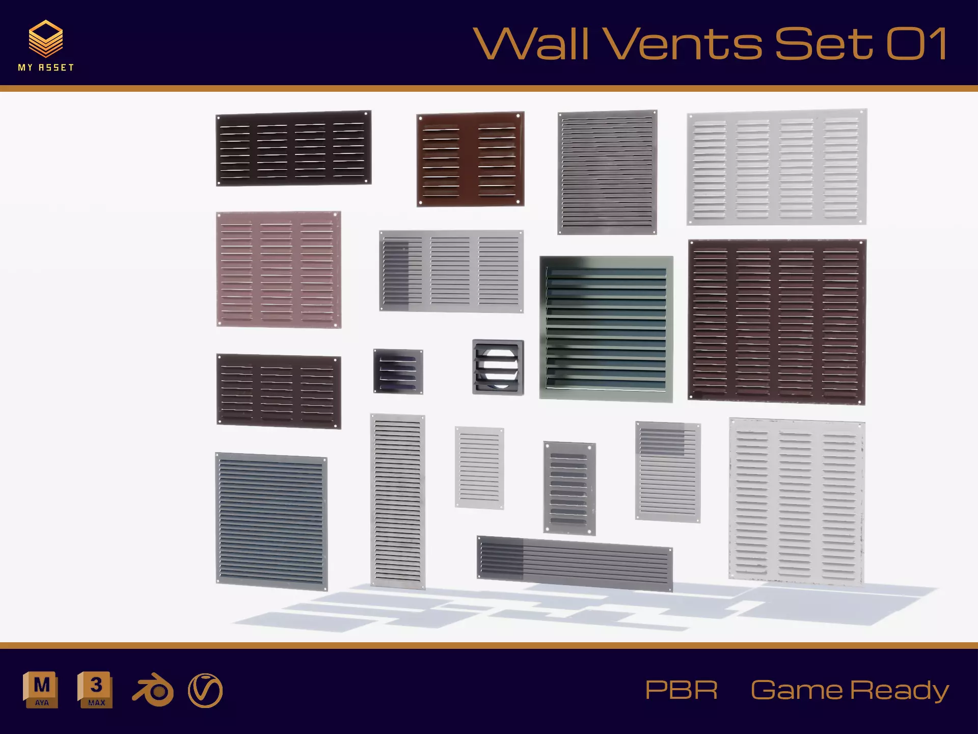 Wall Vents Set 01 Low-poly 3D model_0