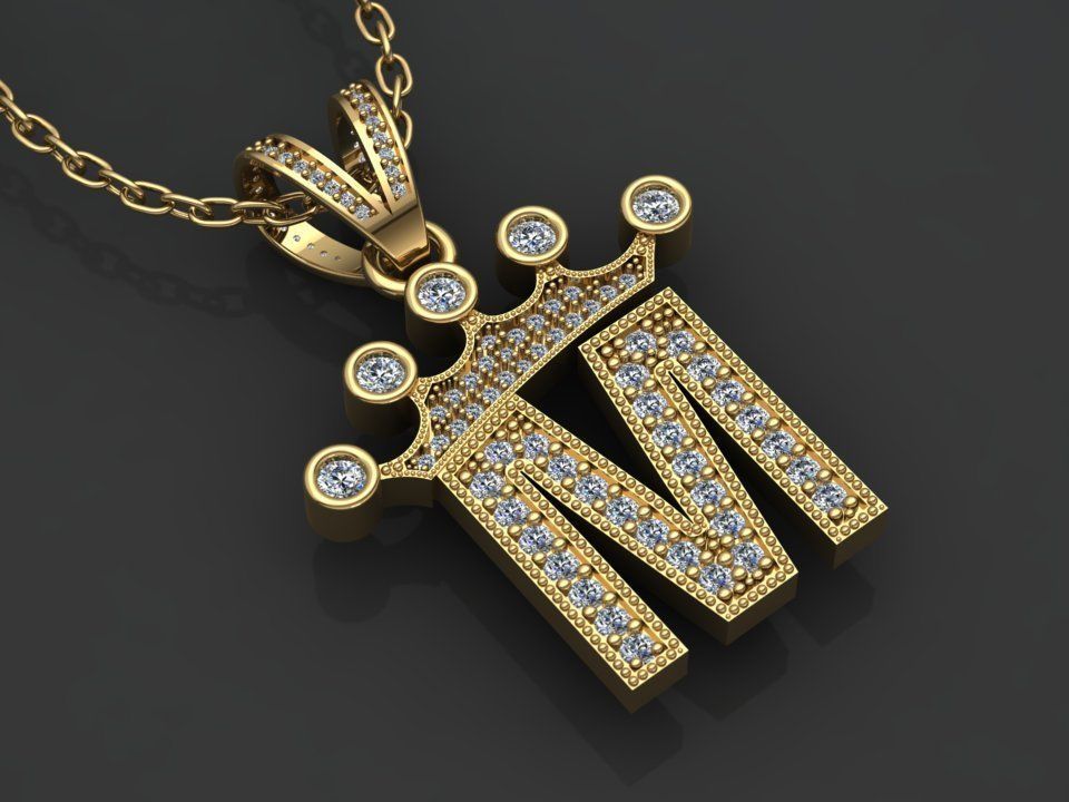 M letter pendant 3D print model_1