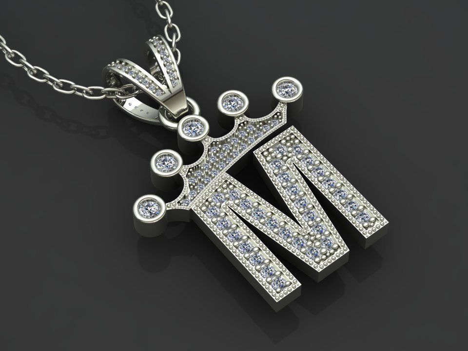 M letter pendant 3D print model_2