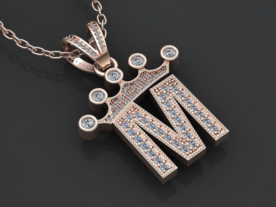 M letter pendant 3D print model_3