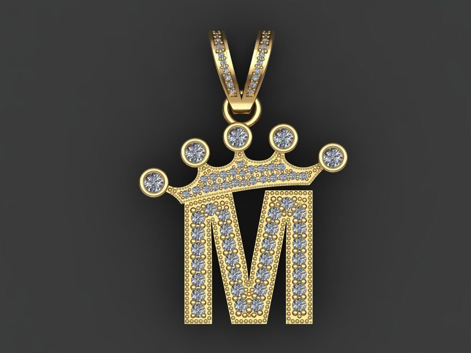 M letter pendant 3D print model_15