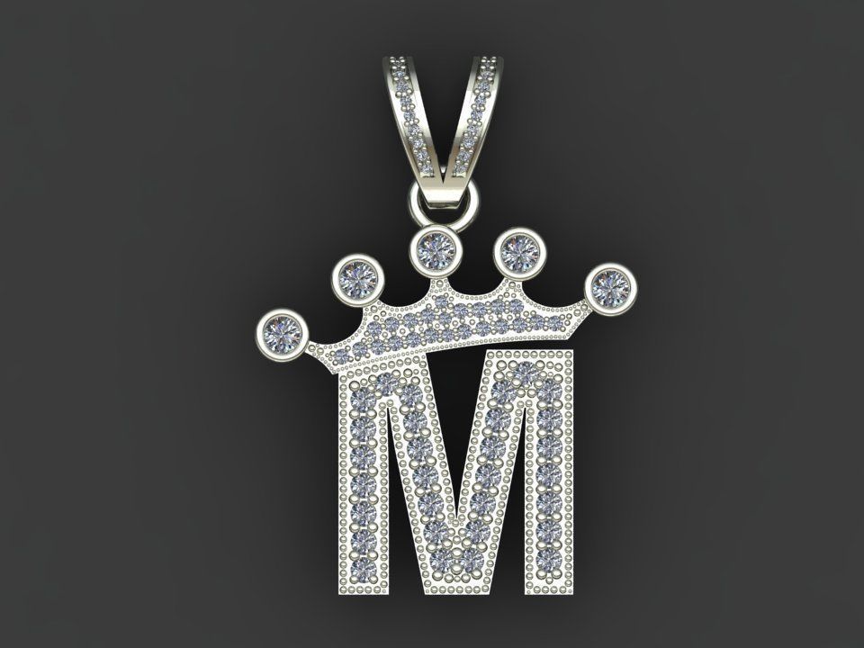 M letter pendant 3D print model_16