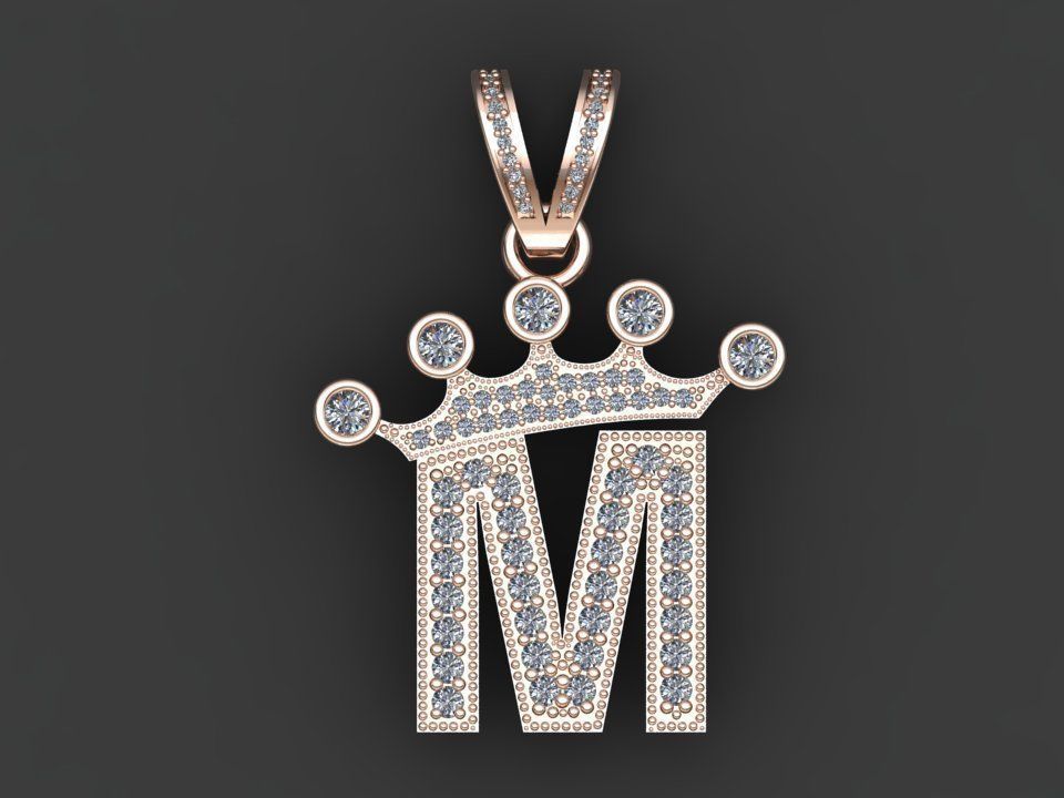 M letter pendant 3D print model_17