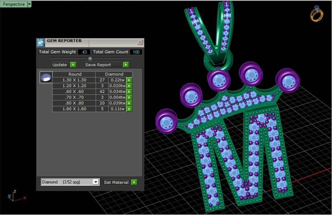 M letter pendant 3D print model_5