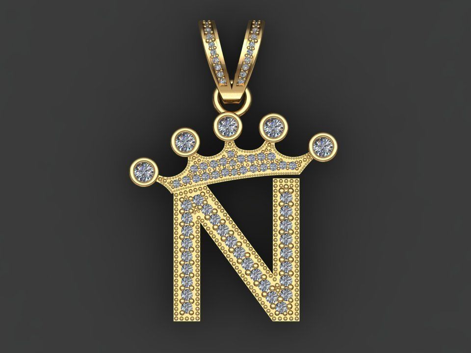 N letter pendant 3D print model_15