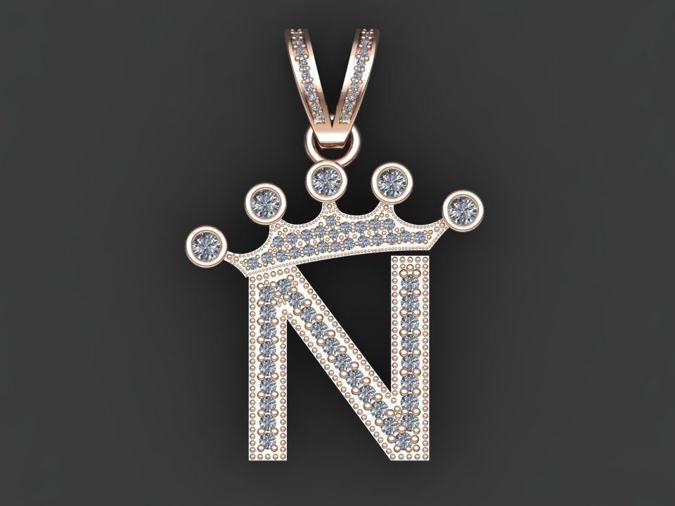 N letter pendant 3D print model_17