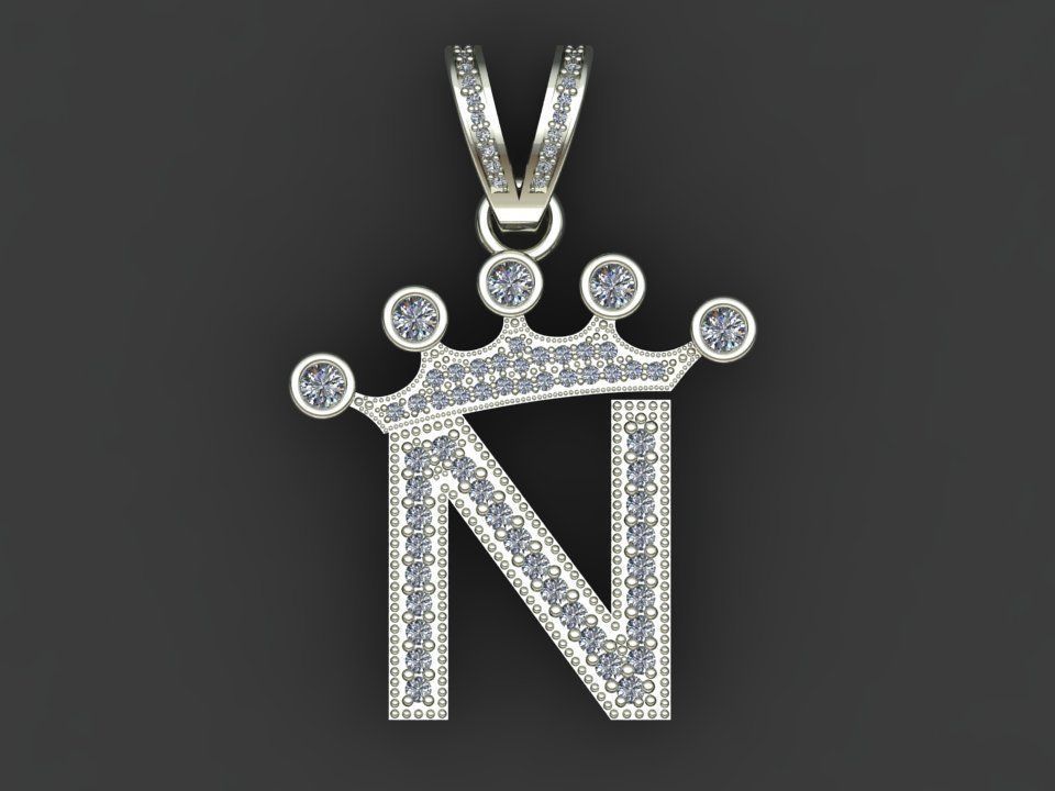 N letter pendant 3D print model_16