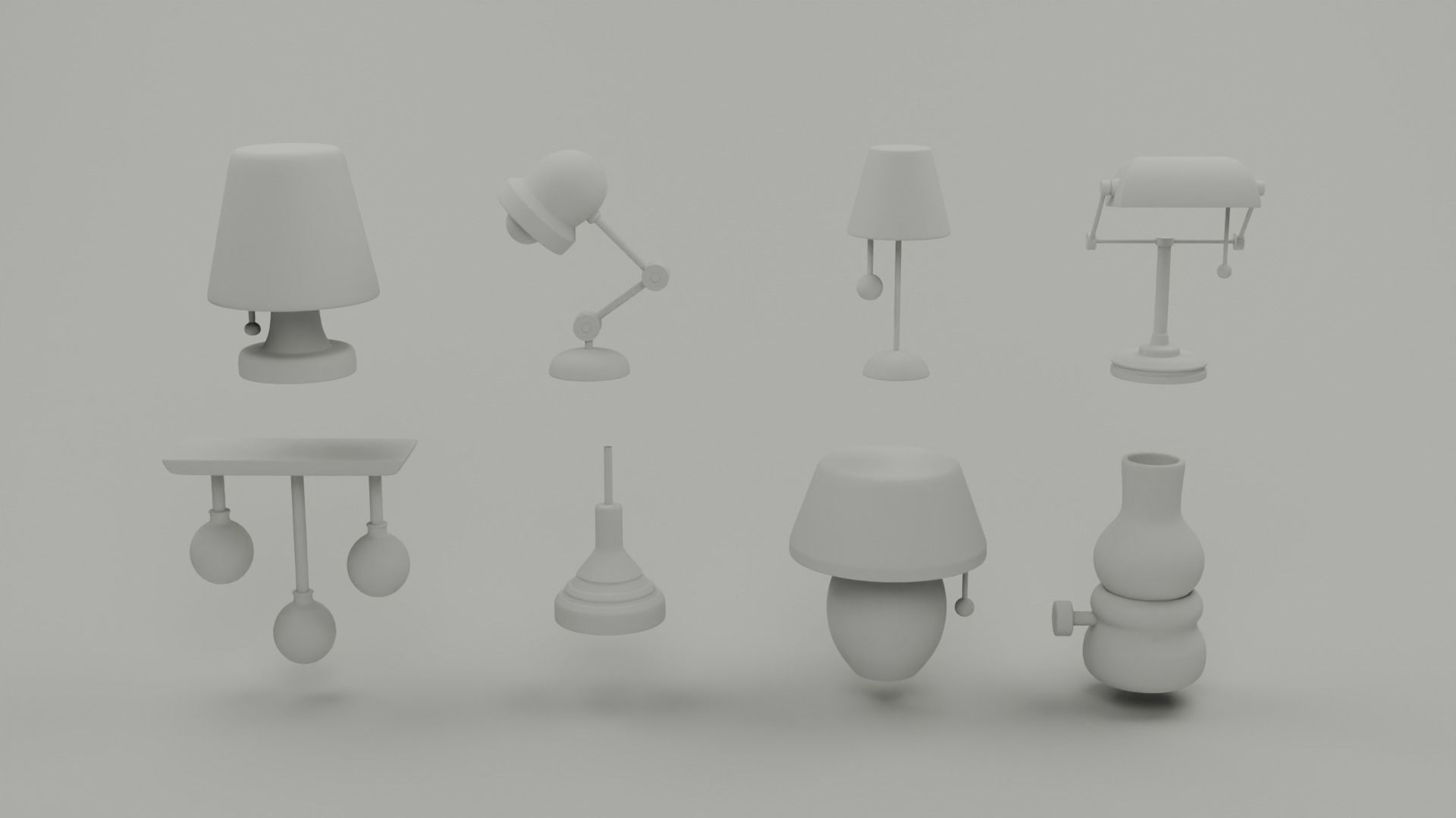 8 Stylized Low Poly Lamps Set Low-poly 3D model_1