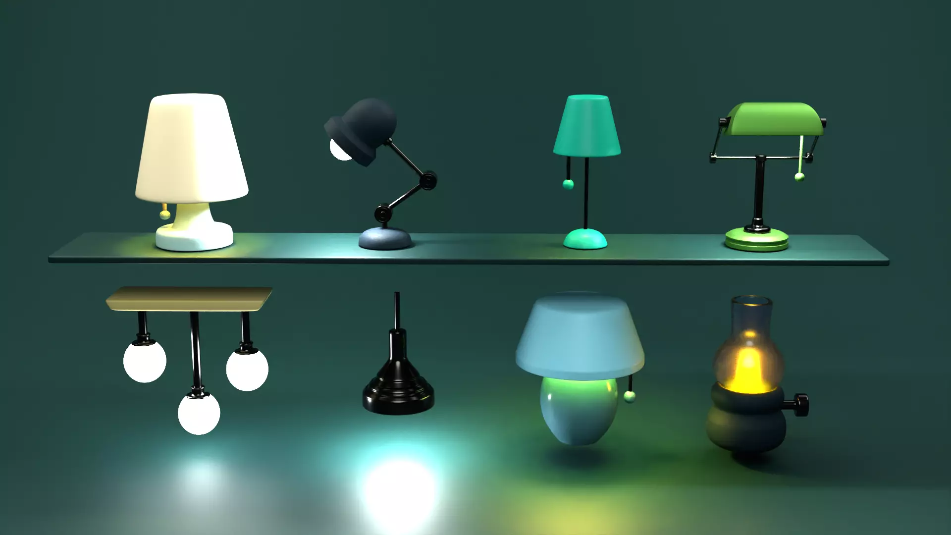 8 Stylized Low Poly Lamps Set Low-poly 3D model_0
