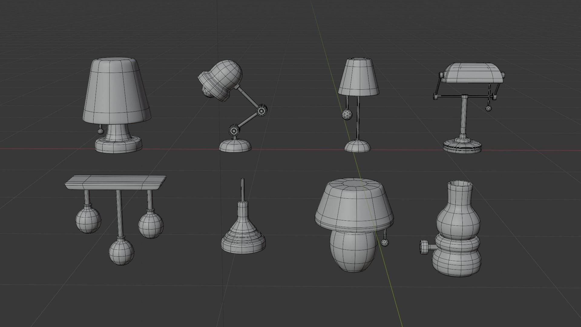 8 Stylized Low Poly Lamps Set Low-poly 3D model_2