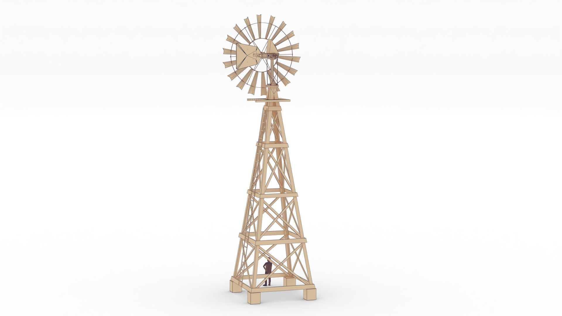 Wooden Western Farm s Windmill Low-poly 3D model_12