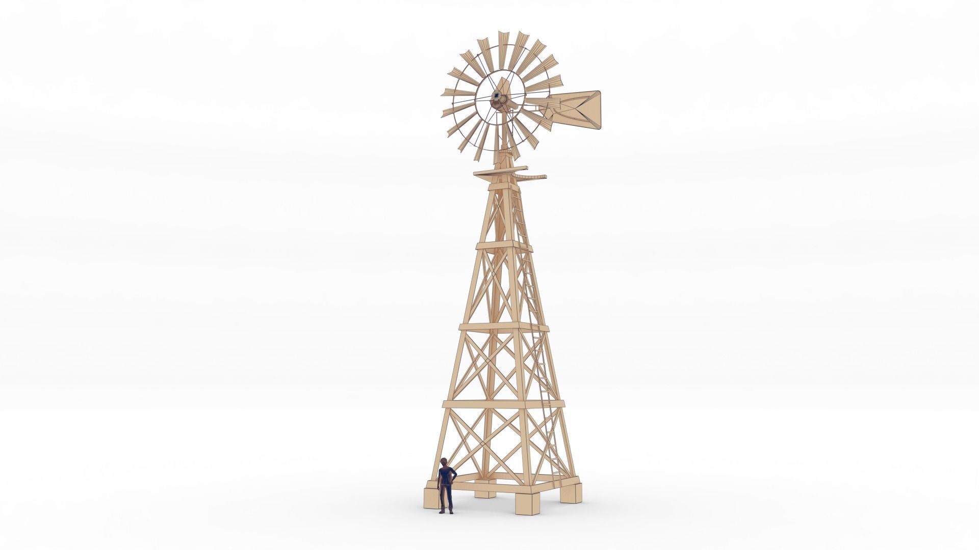 Wooden Western Farm s Windmill Low-poly 3D model_10