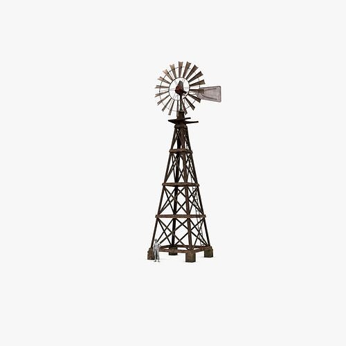 Wooden Western Farm s Windmill Low-poly 3D model