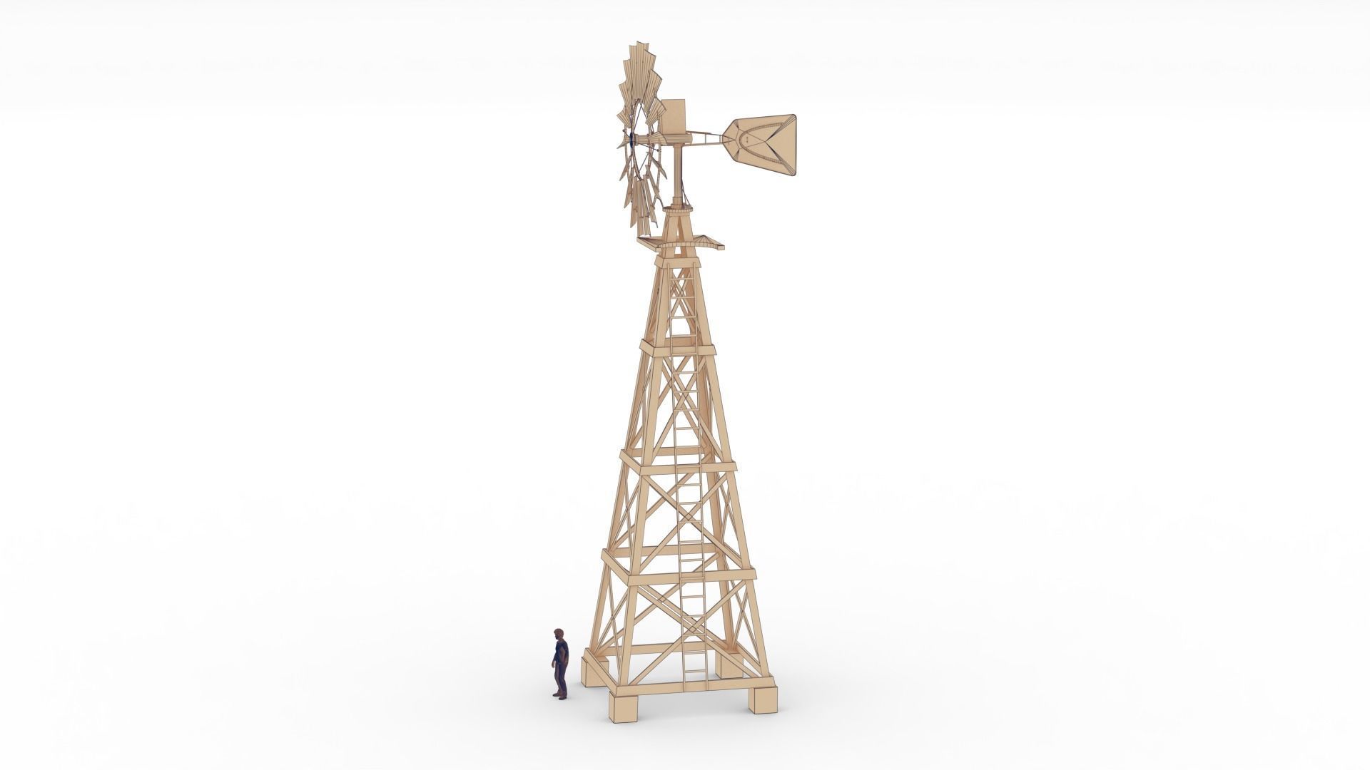 Wooden Western Farm s Windmill Low-poly 3D model_11