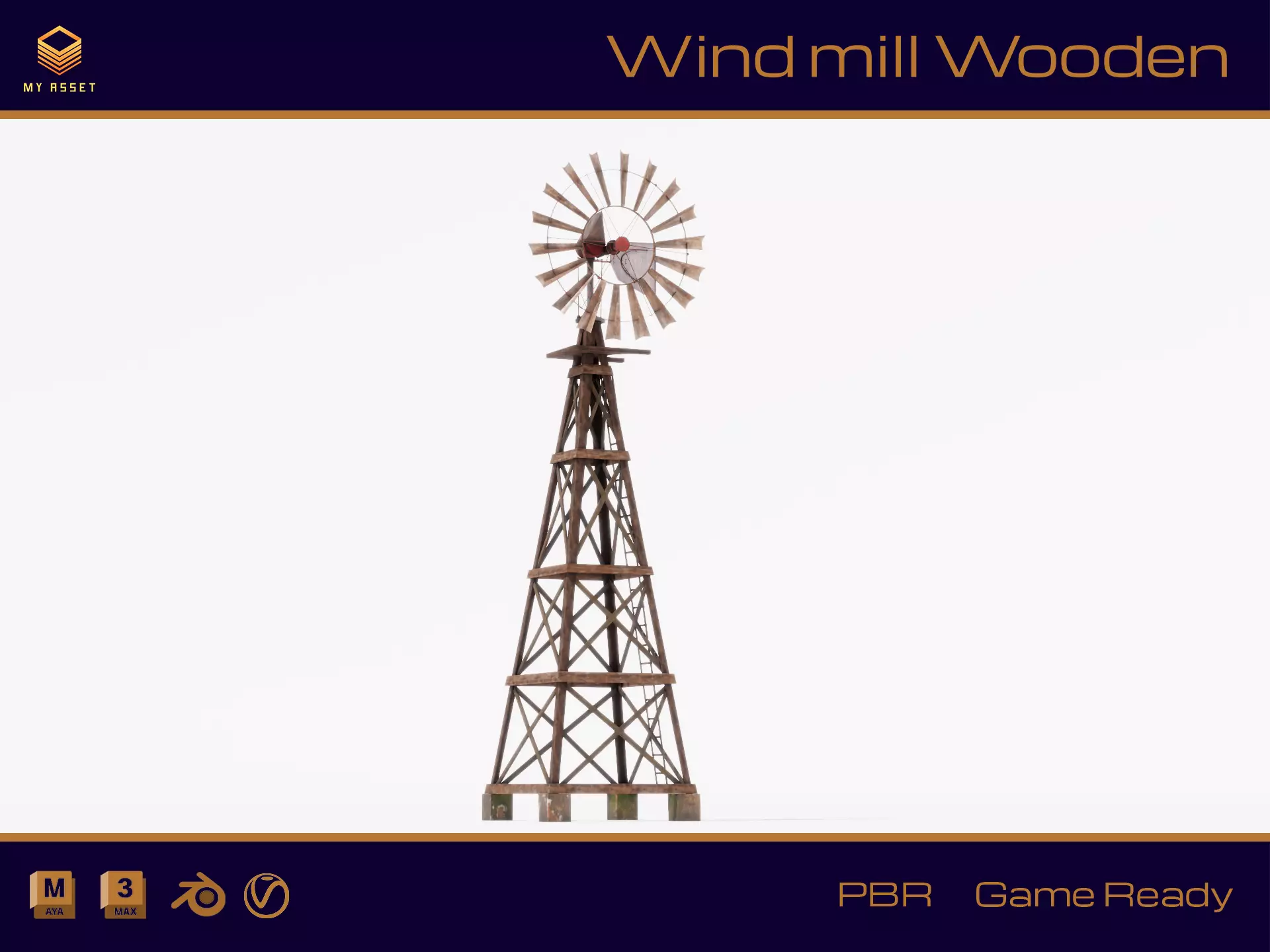 Wooden Western Farm s Windmill Low-poly 3D model_0