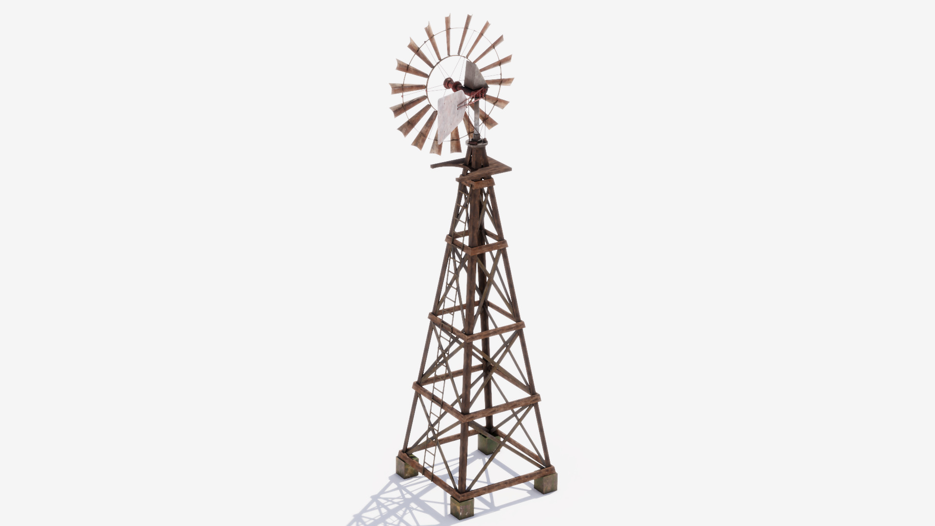 Wooden Western Farm s Windmill Low-poly 3D model_2