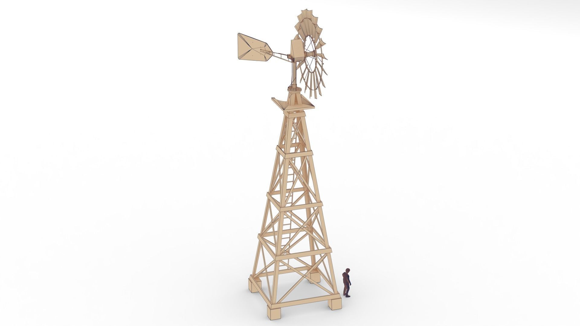 Wooden Western Farm s Windmill Low-poly 3D model_13