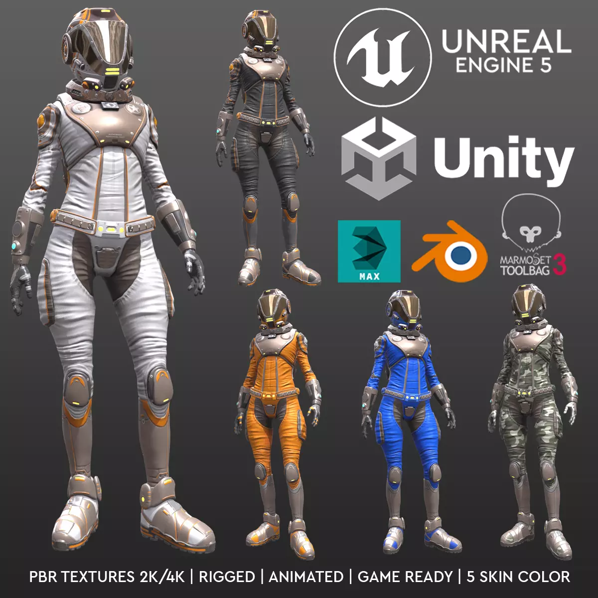 Mars Suit - Female Low-poly 3D model_0