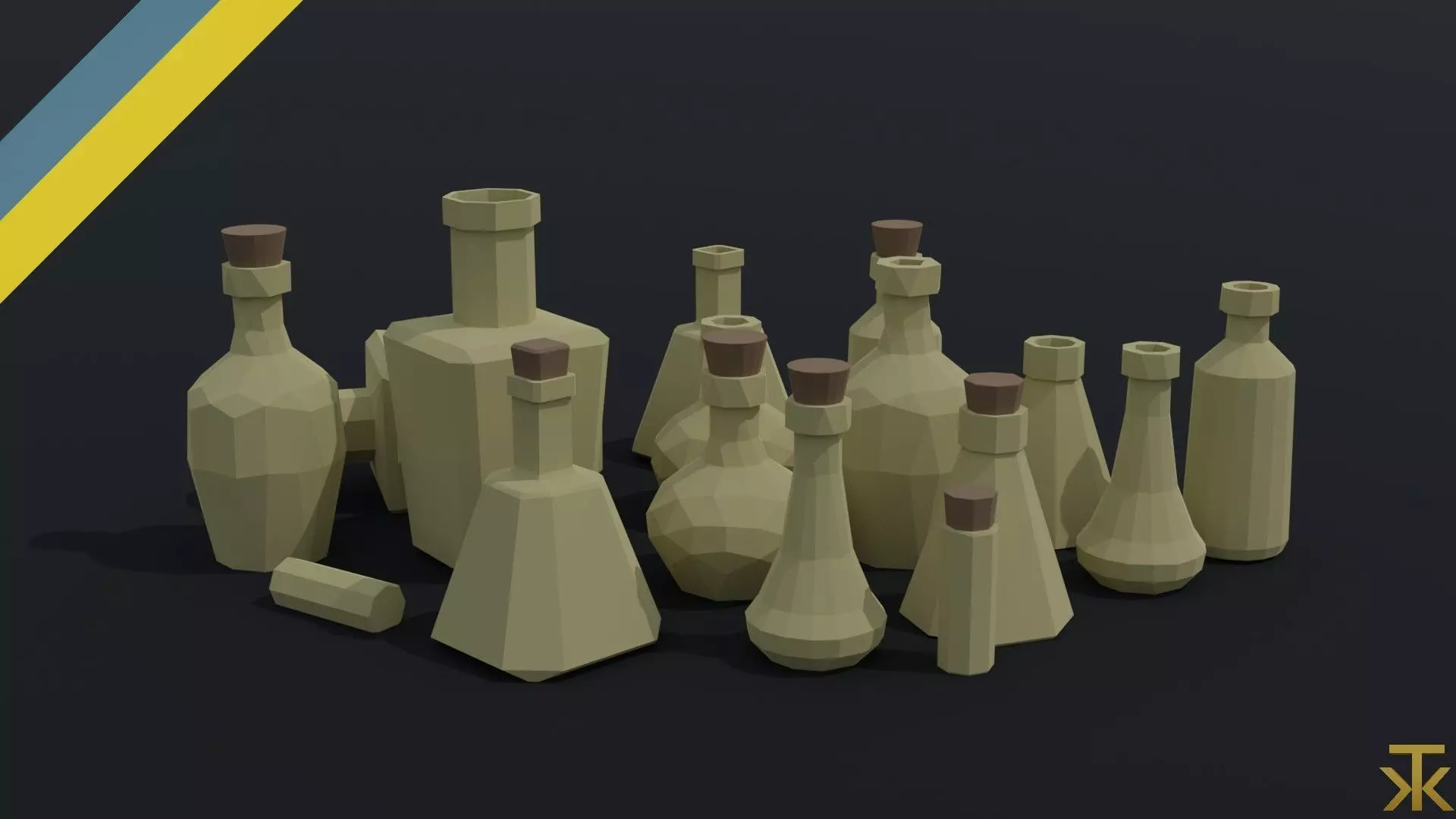 Cartoon fantasy flasks Polygonal Style Low-poly 3D model_0