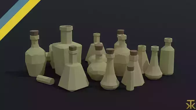 Cartoon fantasy flasks Polygonal Style