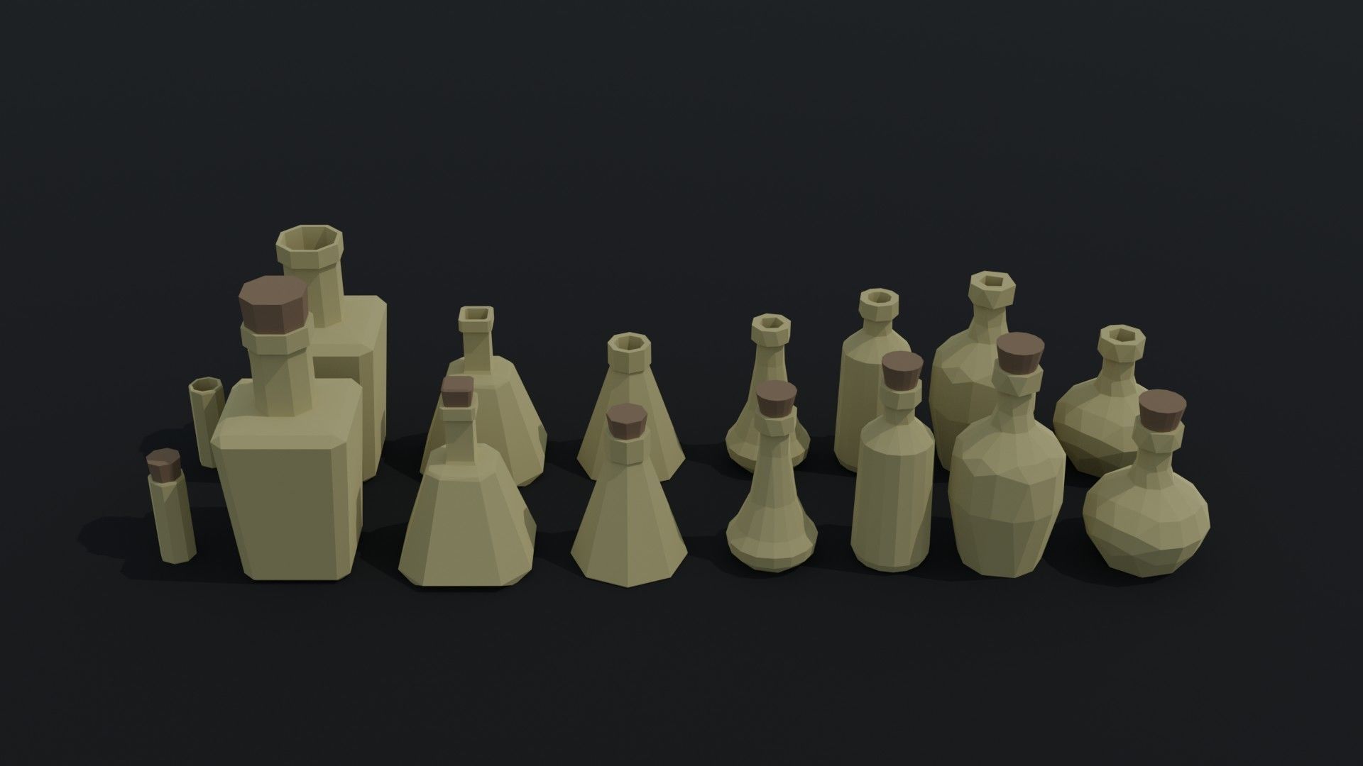 Cartoon fantasy flasks Polygonal Style Low-poly 3D model_1