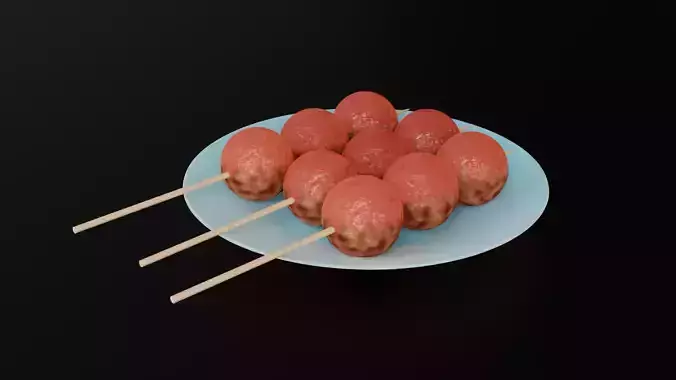 Skewered Grilled Meatball With Sauce 3D model