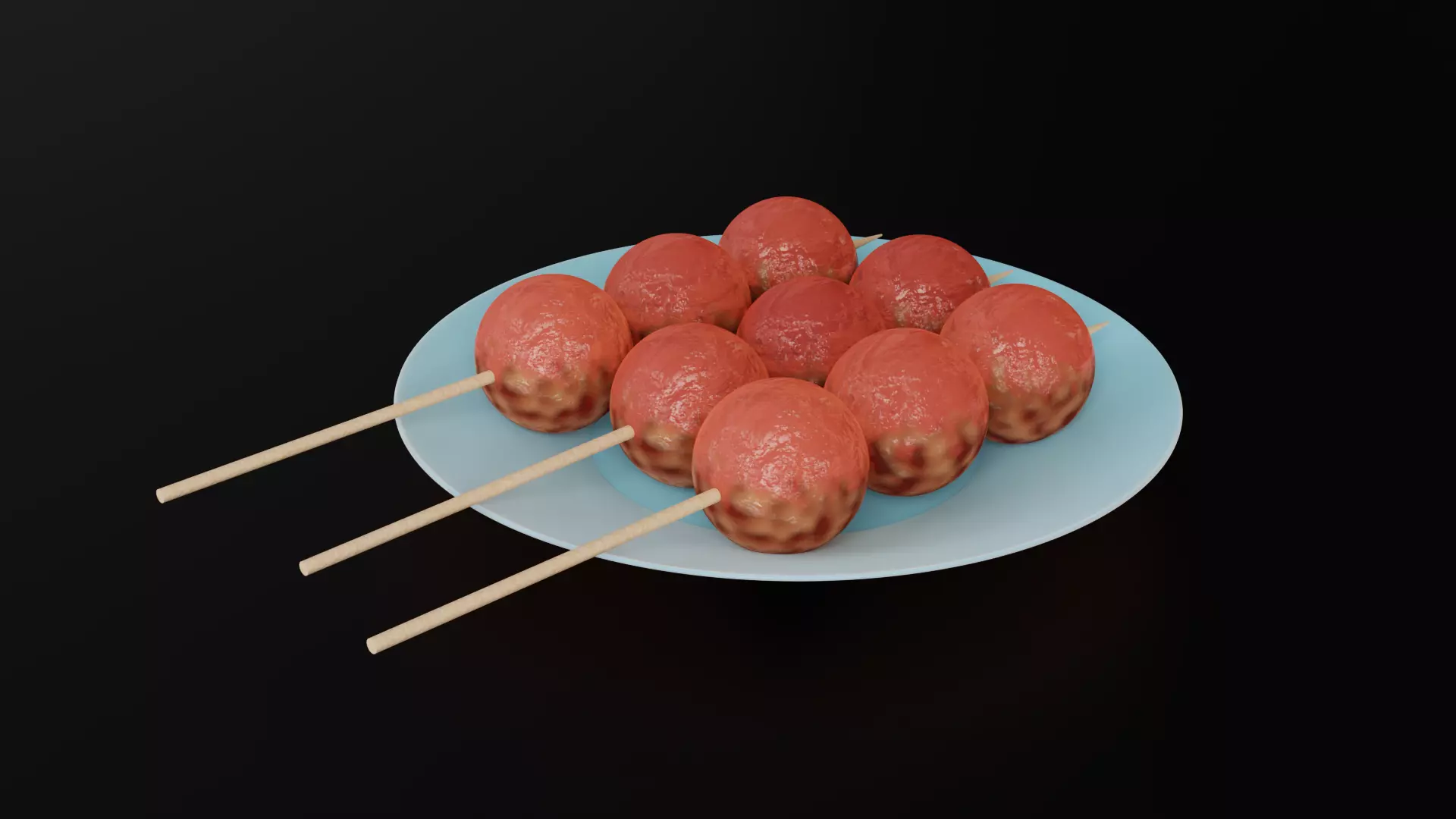 Skewered Grilled Meatball With Sauce 3D model_0