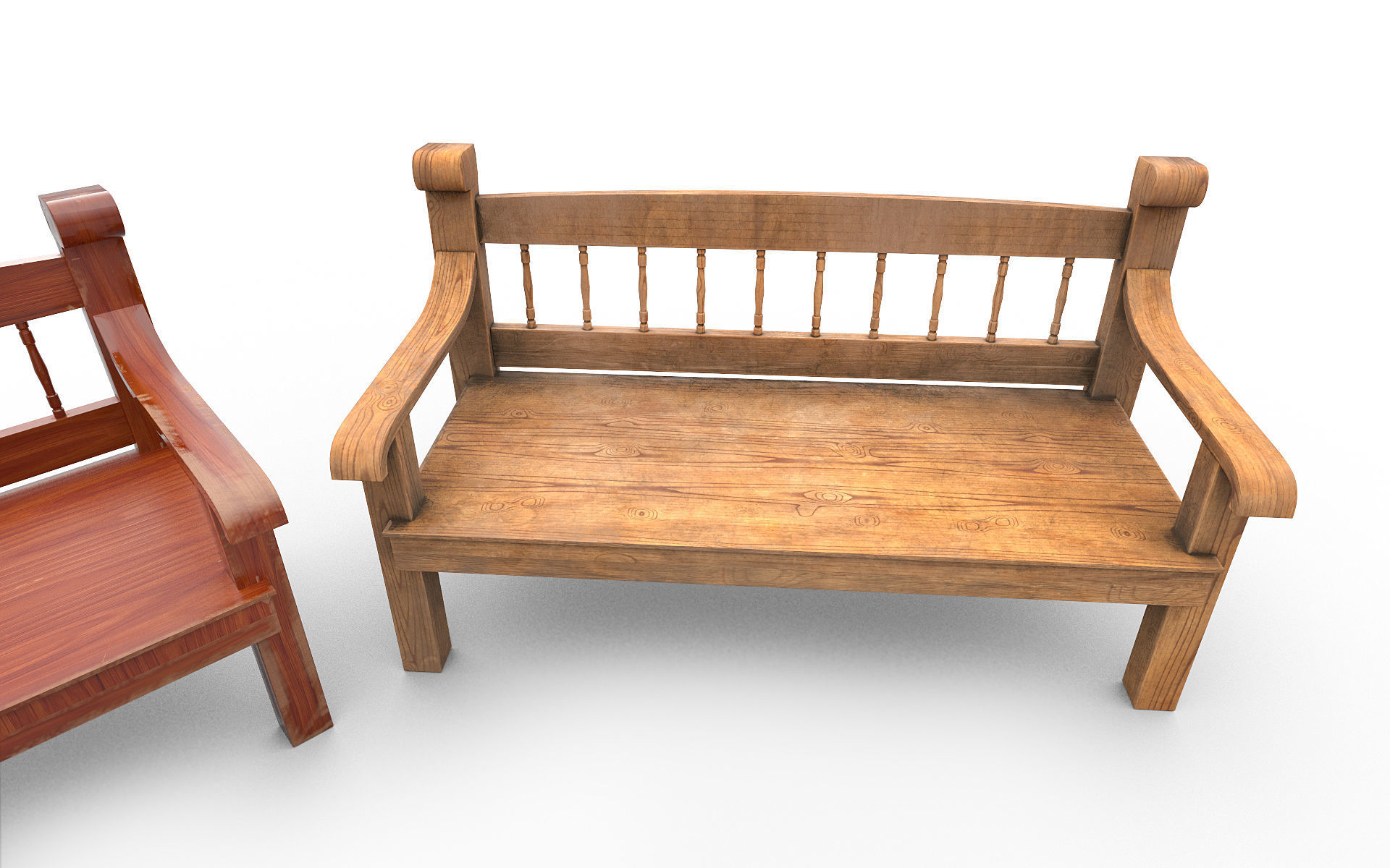 Wooden Bench v2 Low-poly 3D model_4