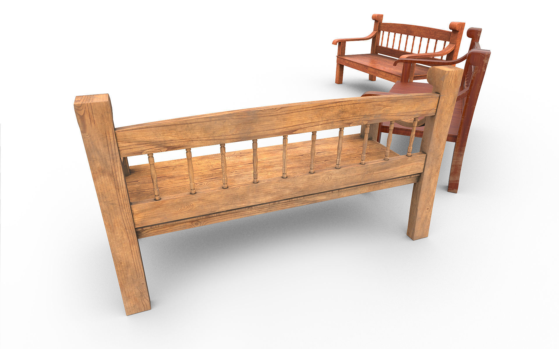 Wooden Bench v2 Low-poly 3D model_5