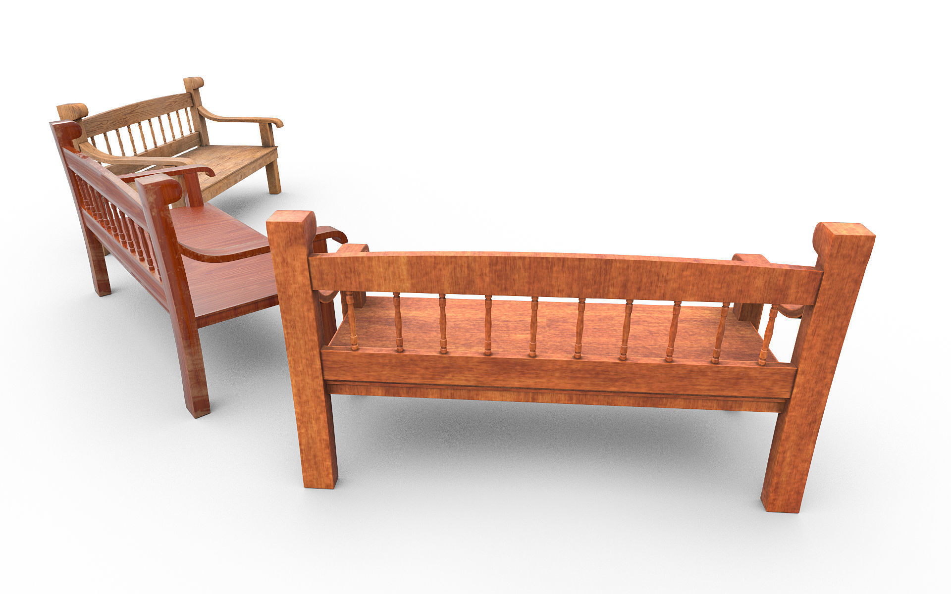 Wooden Bench v2 Low-poly 3D model_7