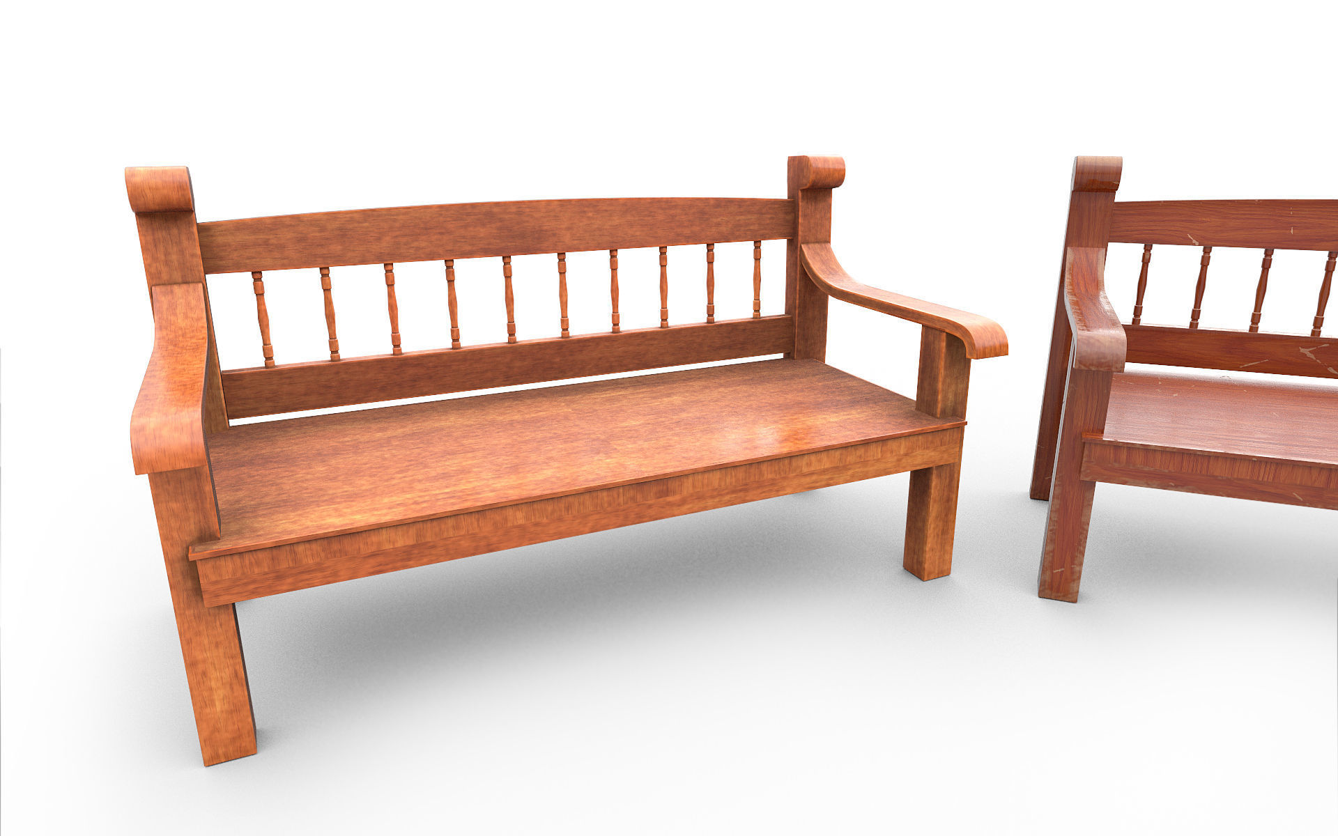 Wooden Bench v2 Low-poly 3D model_2