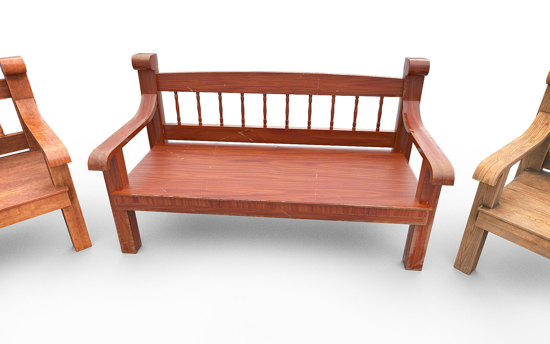 Wooden Bench v2 Low-poly 3D model_3