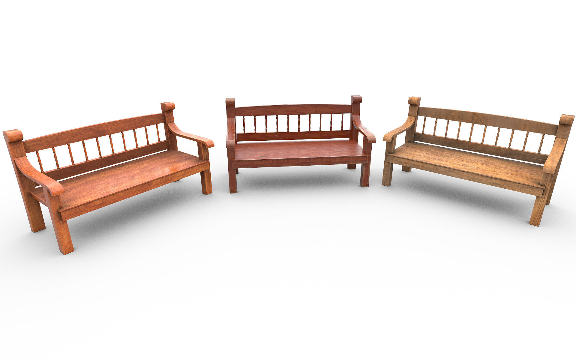 Wooden Bench v2 Low-poly 3D model_1