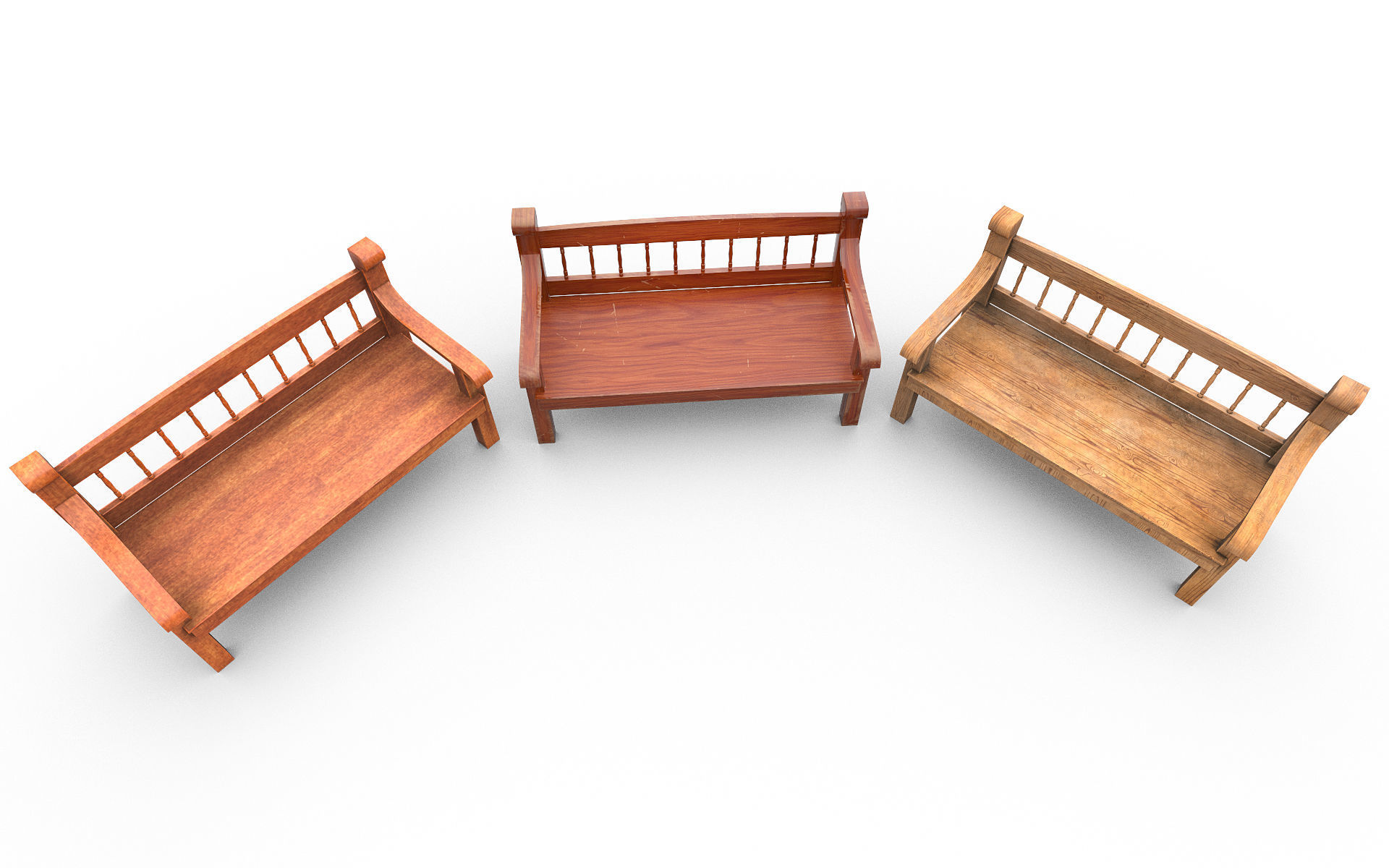 Wooden Bench v2 Low-poly 3D model_8