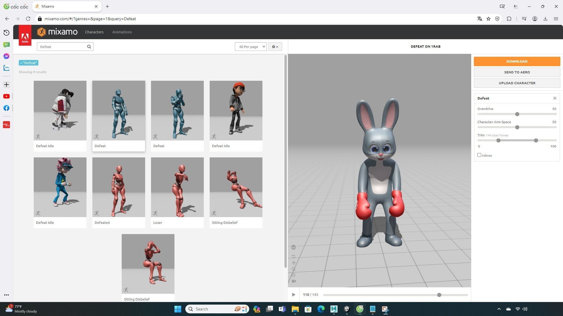 Boxing Rabbit Animal Animated Low-poly 3D model_6