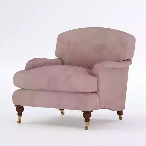 Soft Armchair with wheels and wooden legs 3D model