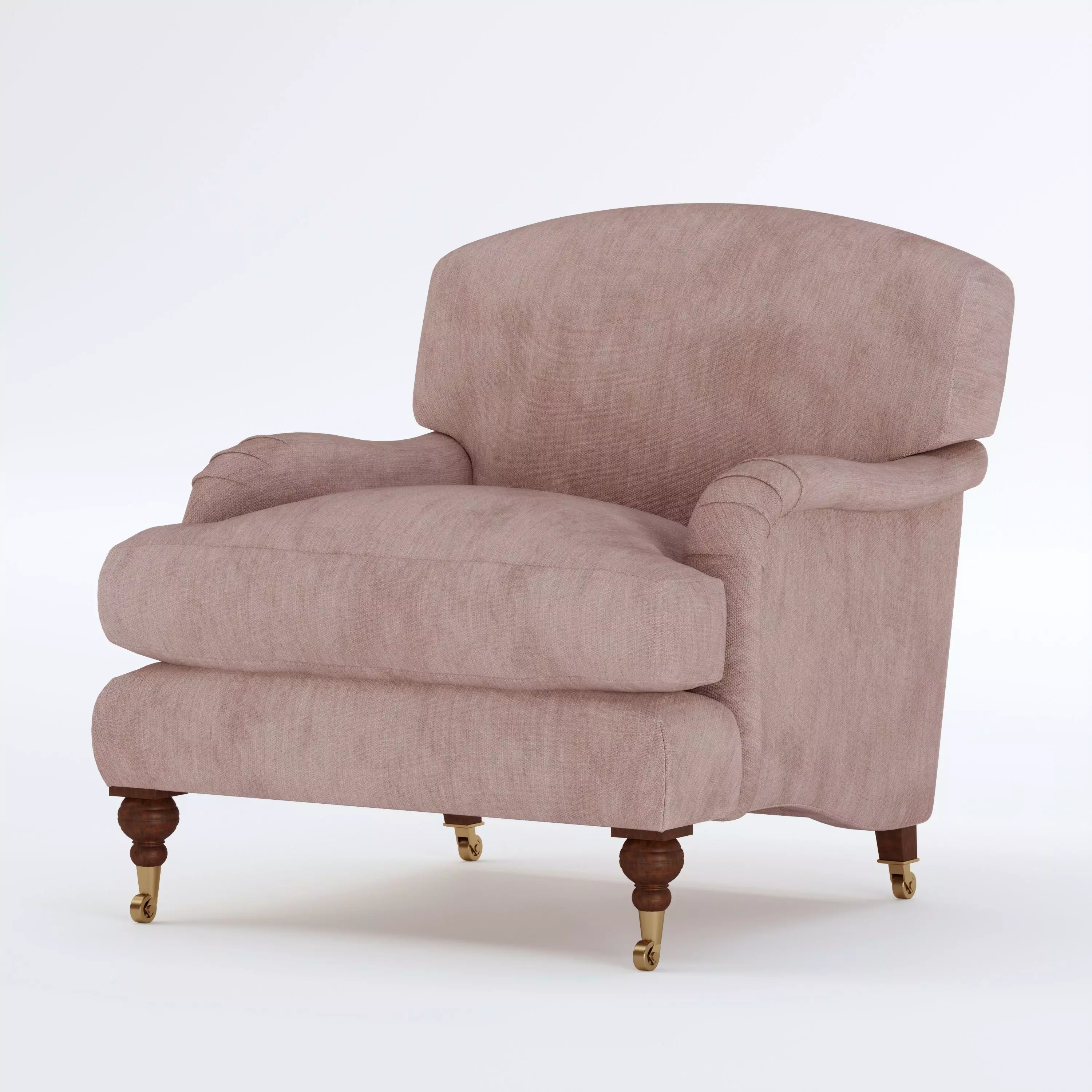 Soft Armchair with wheels and wooden legs 3D model