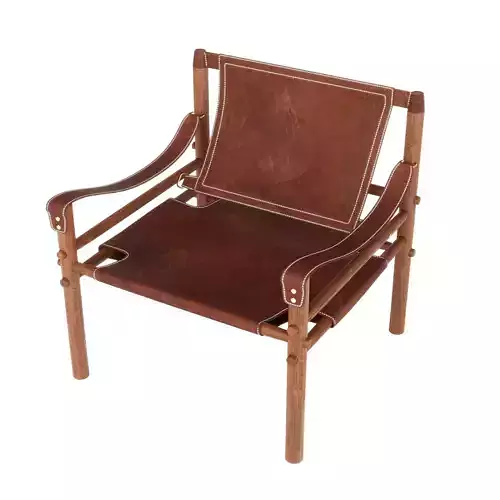 Leather Armchair with Wooden Frame and Stitching