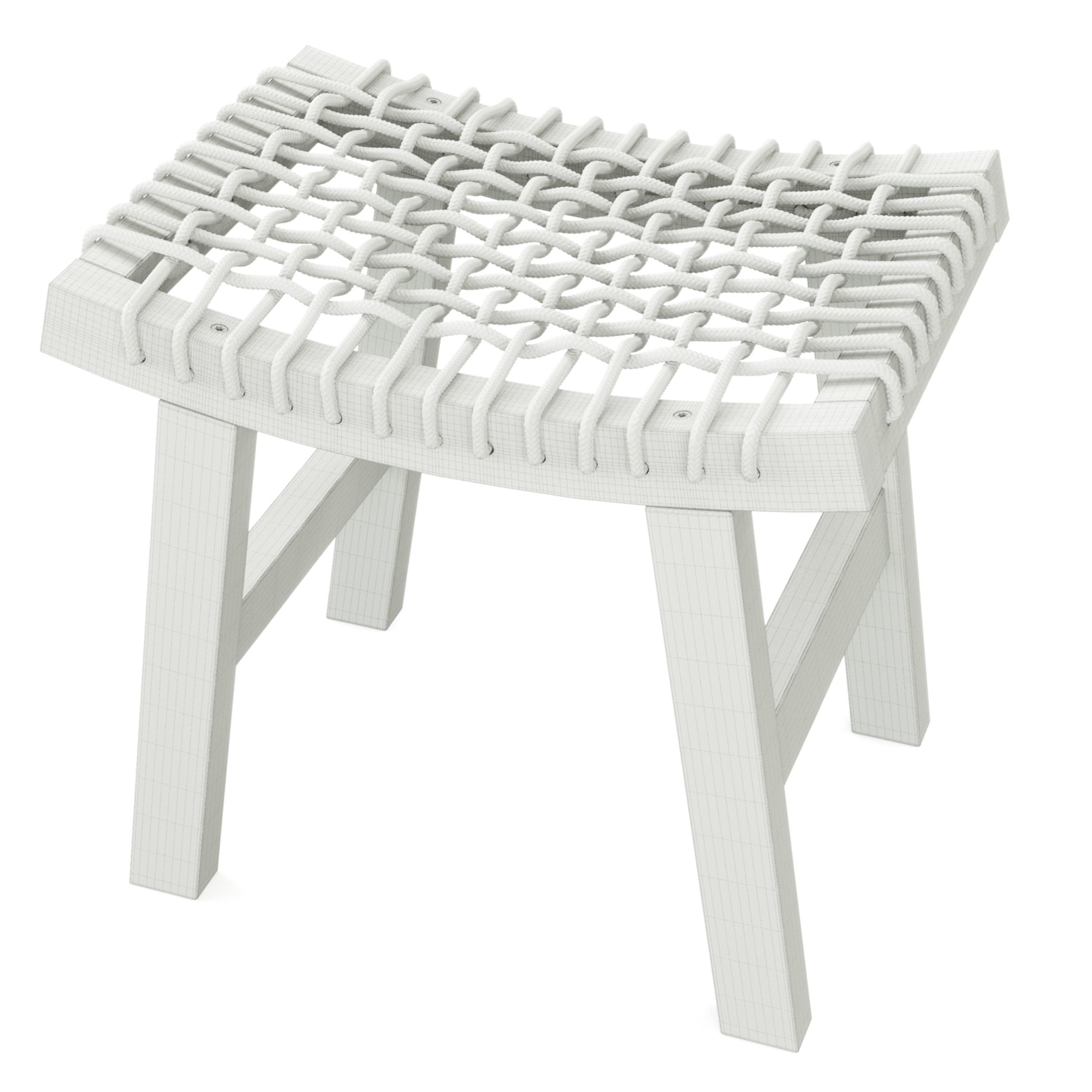 Stackholmen Style Wood and Leather weave stool 3D model_5