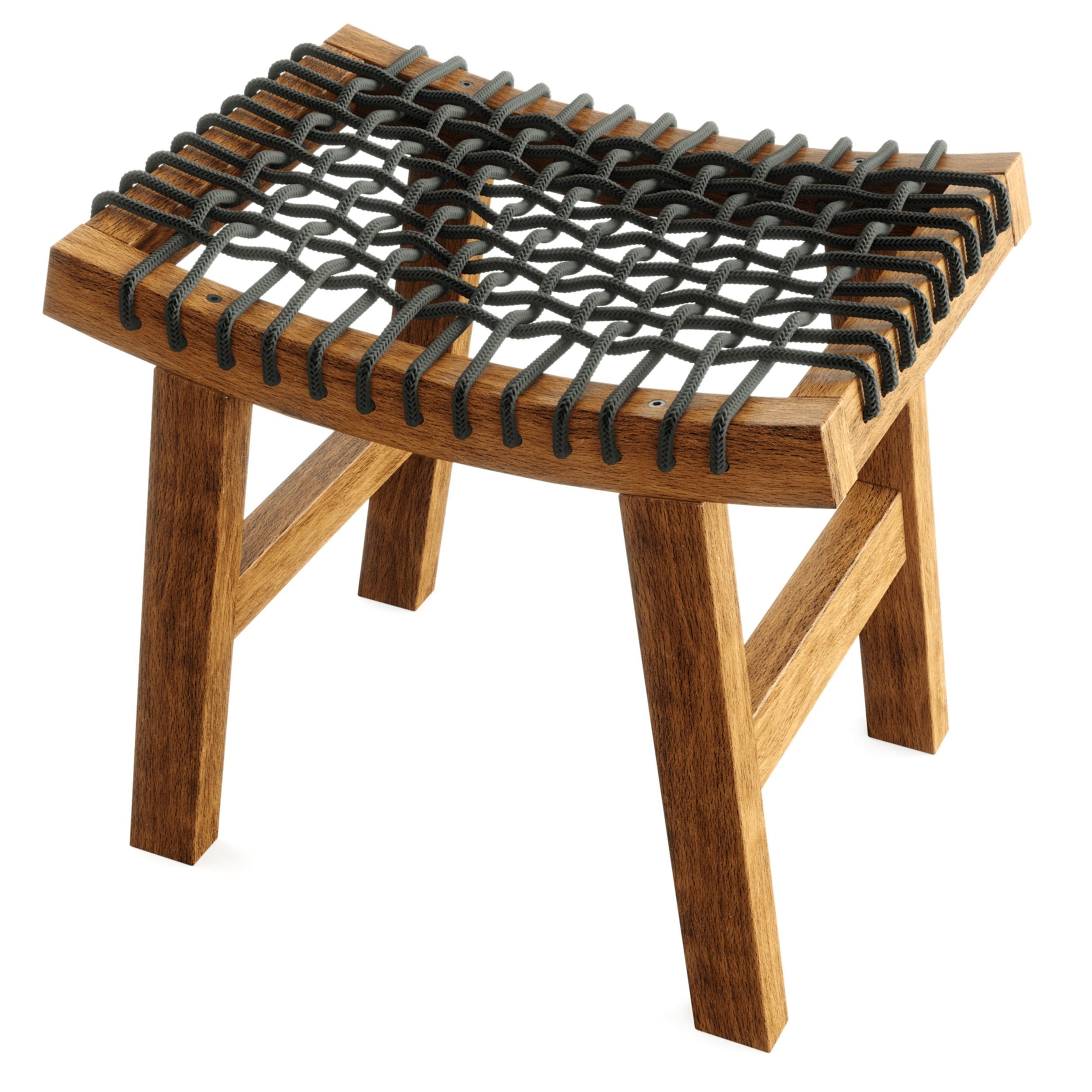 Stackholmen Style Wood and Leather weave stool 3D model_3