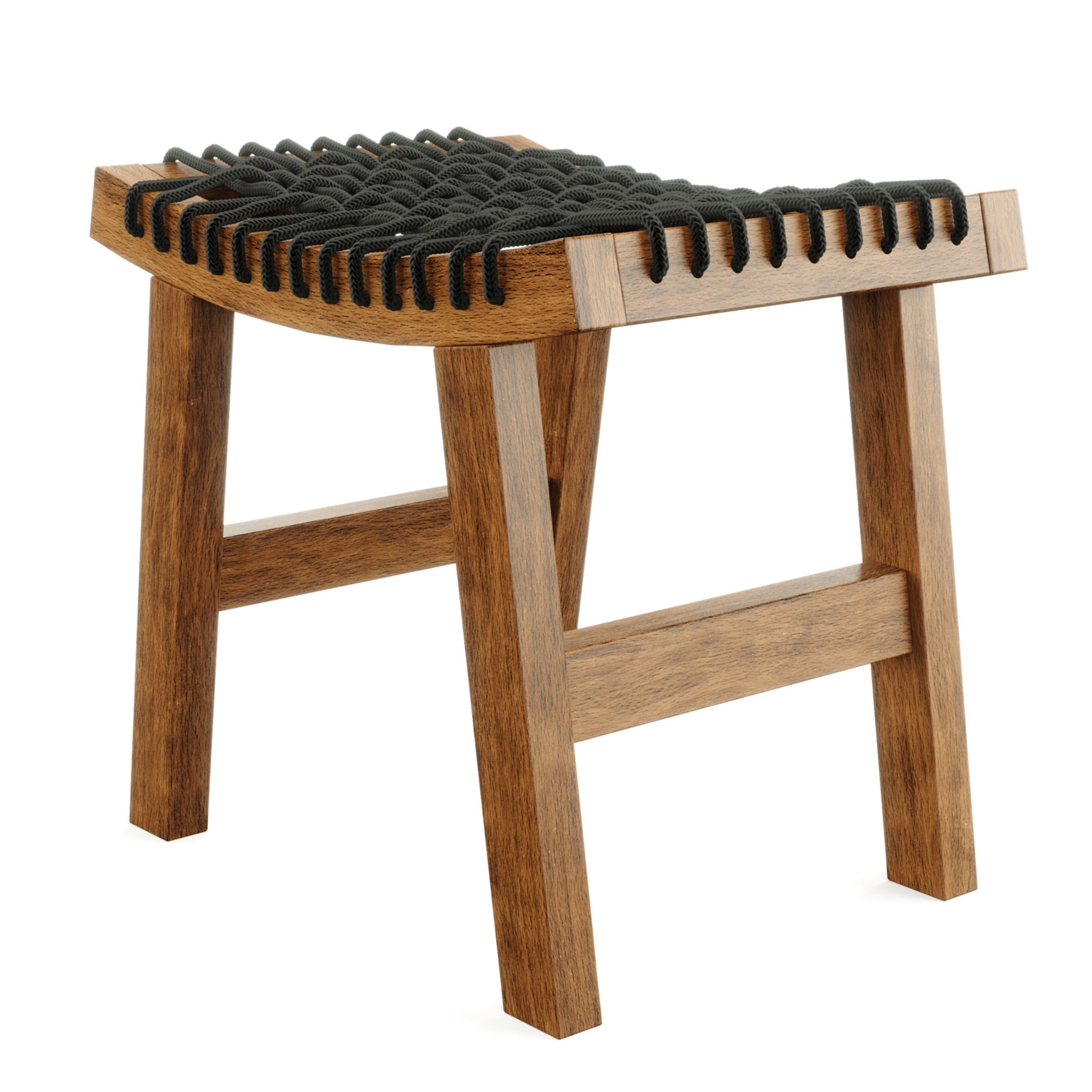 Stackholmen Style Wood and Leather weave stool 3D model_1